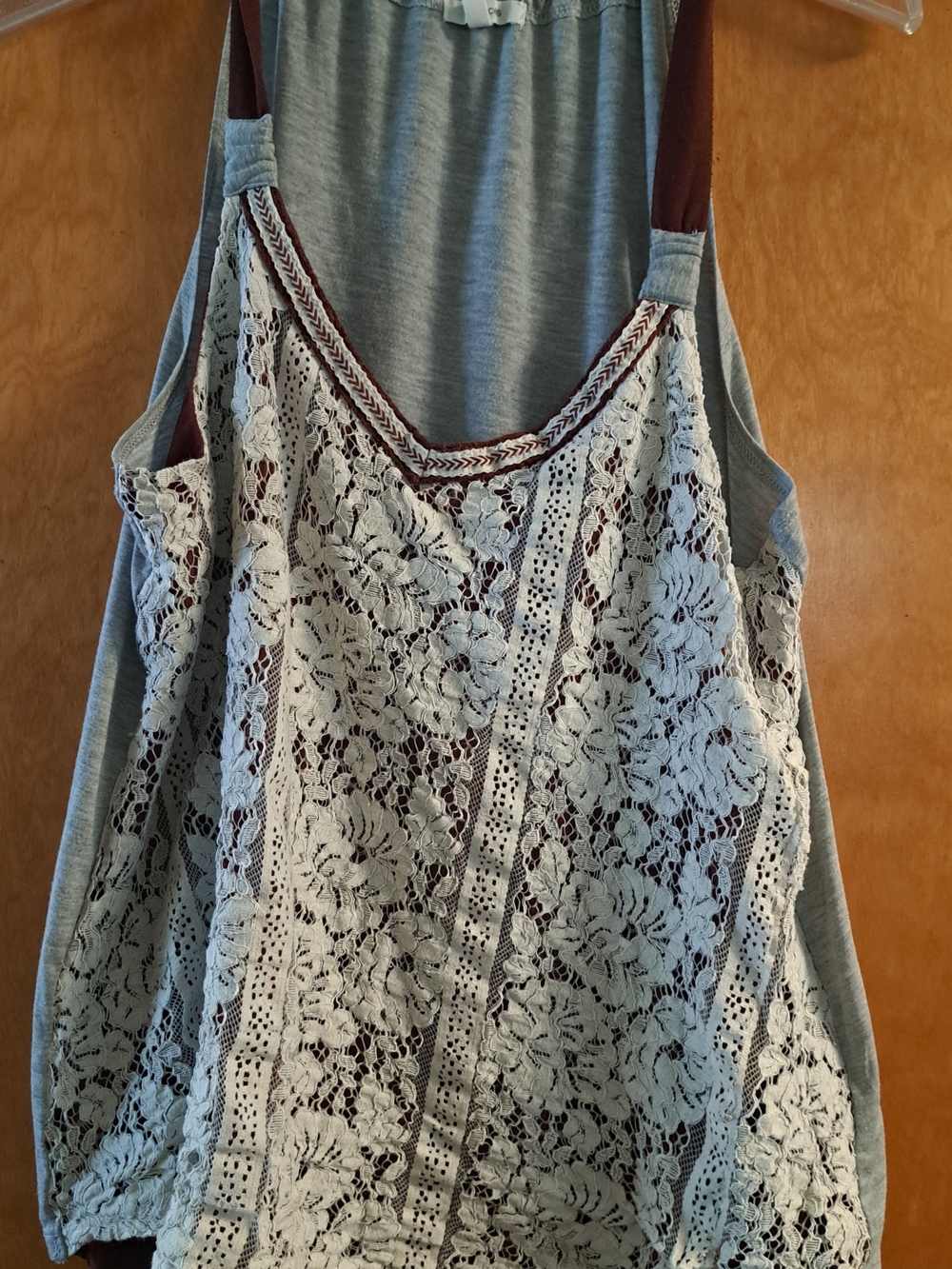 Maurices Lace Overlay Tank Top in Light Gray and Burgundy
